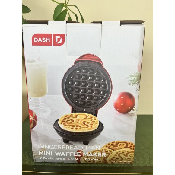 NEW In Box Dash Gingerbread Man Mini Waffle Maker Red Non-Stick 4" - Picture 5 of 11